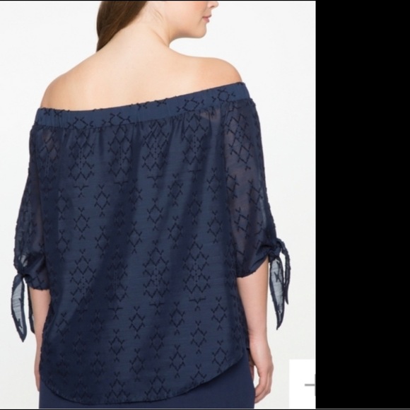 Eloquii Embroidered Off Shoulder Tie Sleeve Blouse Top in Navy plus size 18 - Picture 4 of 14